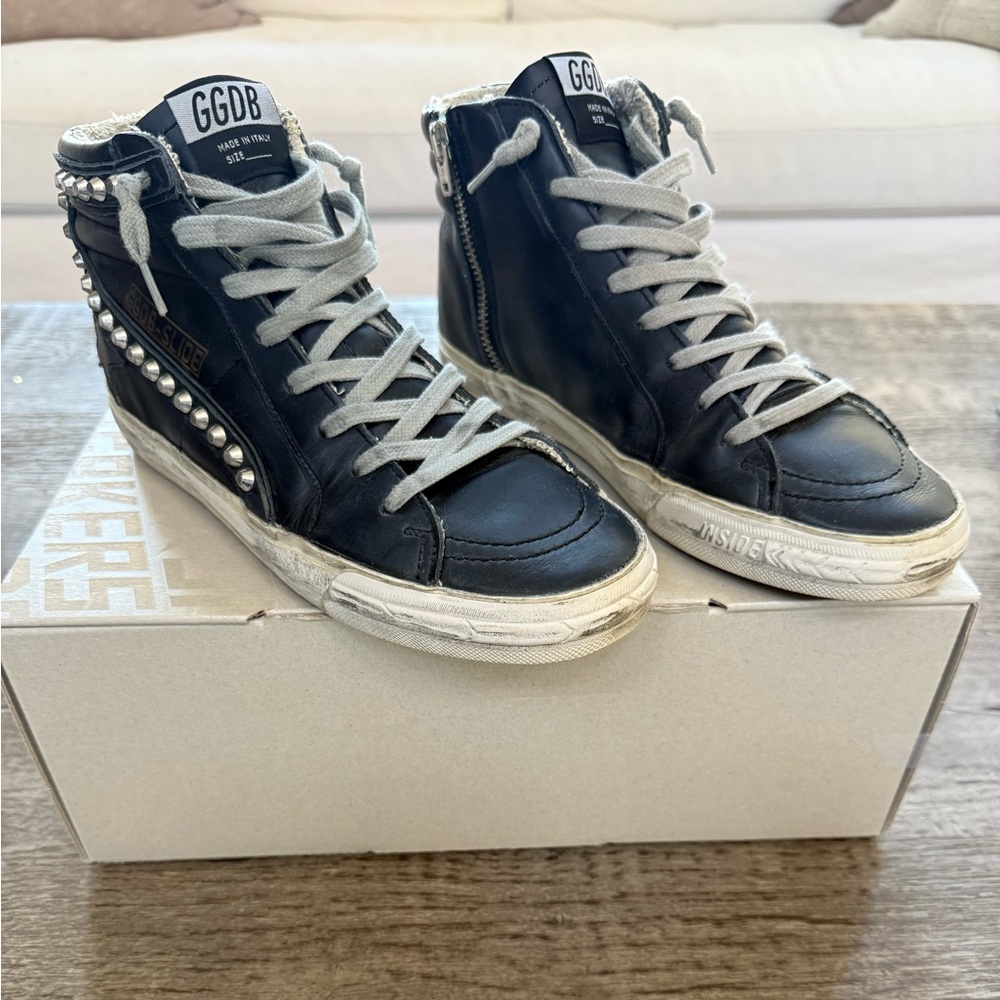 Golden Goose Slide Sneaker in black Leather Studs